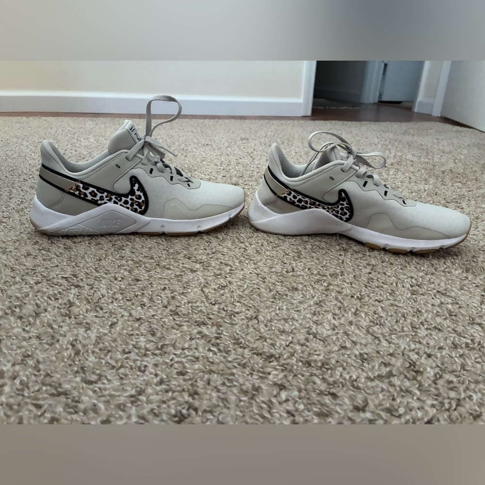 Nike Beige and Leopard Accent Sneakers
